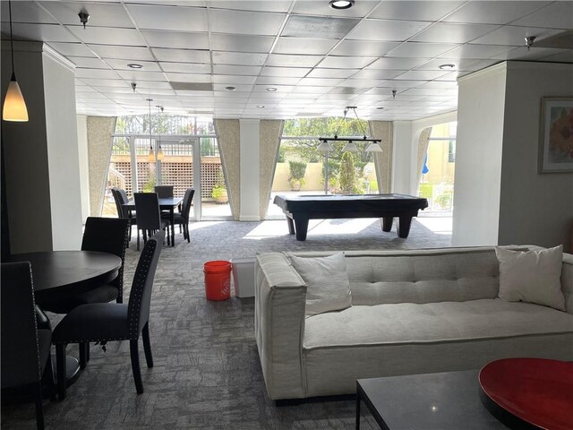 2479 Peachtree Rd NE Unit 105, Atlanta, GA 30305 - rec room with carpet floors, healthy amount of natural light, pool table, and a paneled ceiling