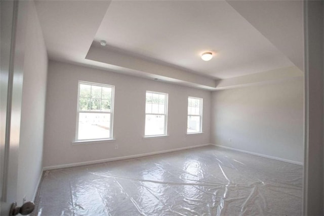 unfurnished room featuring a tray ceiling