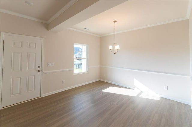 530 River Run Dr, Dallas, GA 30132 - unfurnished dining area with wood finished floors, a chandelier, baseboards, and crown molding