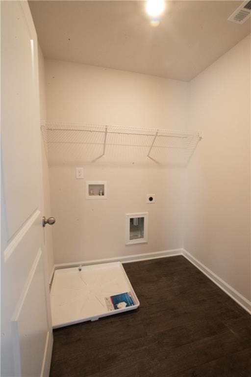 530 River Run Dr, Dallas, GA 30132 - laundry room with hookup for an electric dryer, baseboards, hookup for a washing machine, and dark wood-type flooring