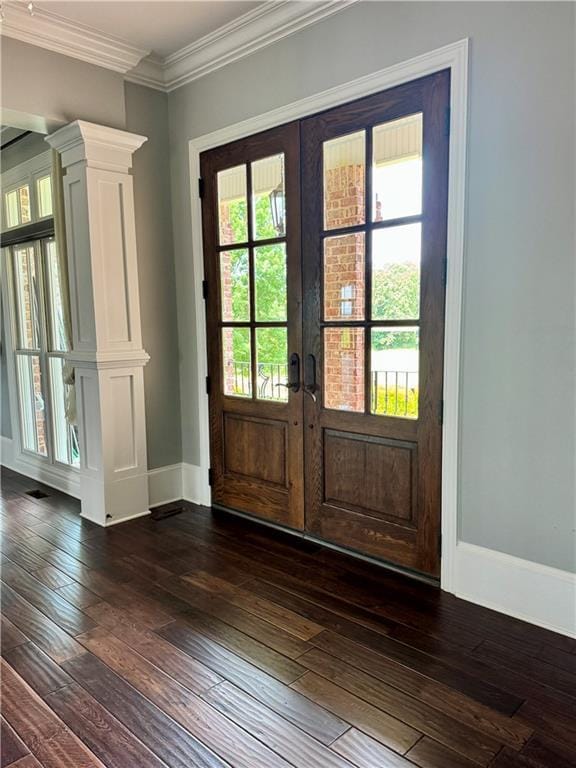 311 Langston Rd SE, Calhoun, GA 30701 - entryway featuring french doors, dark wood-style flooring, crown molding, and baseboards