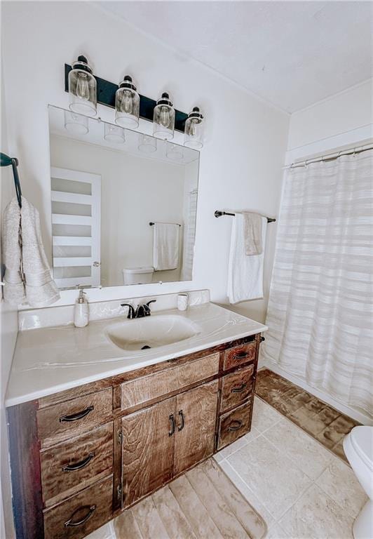 4625 Ben Hill Dr, Oakwood, GA 30566 - full bath with toilet, vanity, and a shower with shower curtain