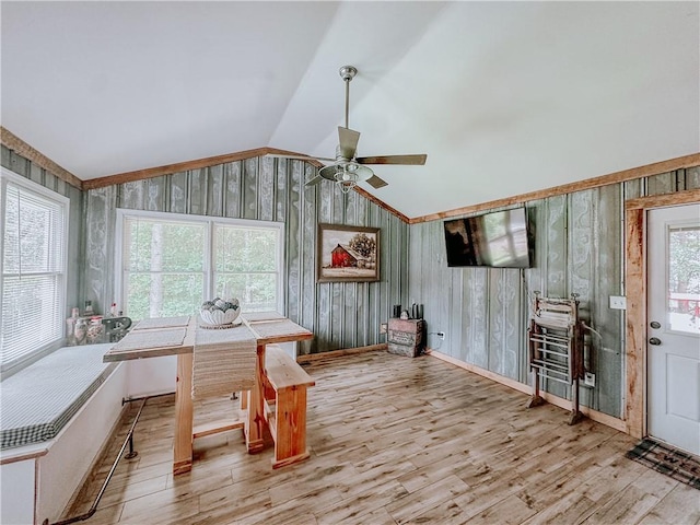 4625 Ben Hill Dr, Oakwood, GA 30566 - home office with lofted ceiling, wood finished floors, ceiling fan, and baseboards