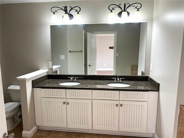 bathroom featuring tile patterned floors, vanity, and toilet