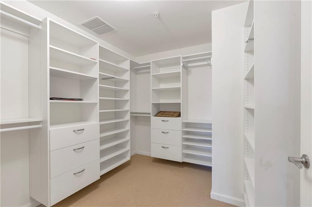 spacious closet featuring light carpet