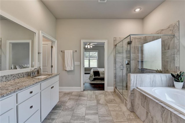 3925 Sierra Knolls Ct, Cumming, GA 30040 - full bath with ensuite bath, a bath, a stall shower, and marble finish floors