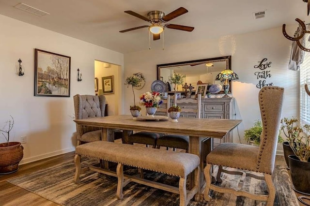 dining room featuring hardwood / wood-style flooring and ceiling fan