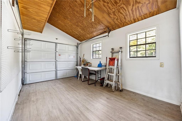 garage featuring wooden ceiling