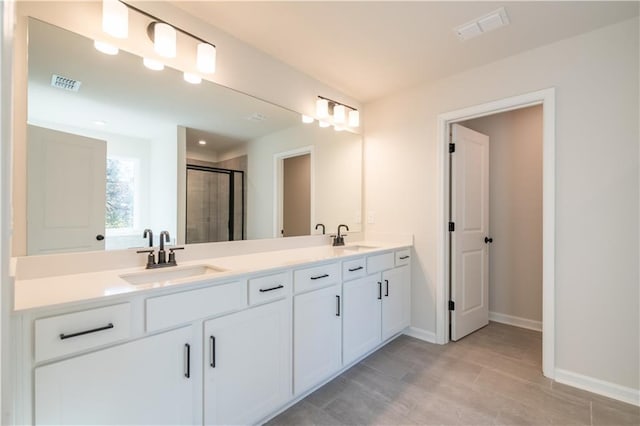 bathroom featuring vanity and walk in shower