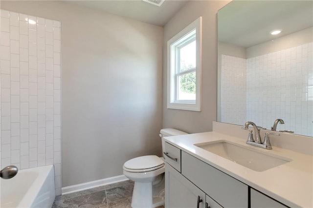 329 Willow Cv, Canton, GA 30114 - full bathroom with vanity, baseboards, visible vents, and toilet