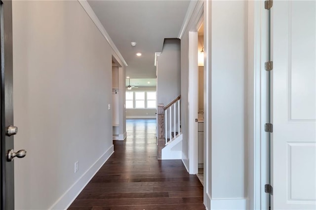 329 Willow Cv, Canton, GA 30114 - hallway with dark wood-type flooring, recessed lighting, baseboards, and stairs
