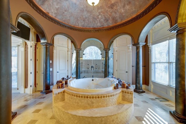 595 S Mount Carmel Rd, Mcdonough, GA 30253 - full bathroom with decorative columns and a jetted tub