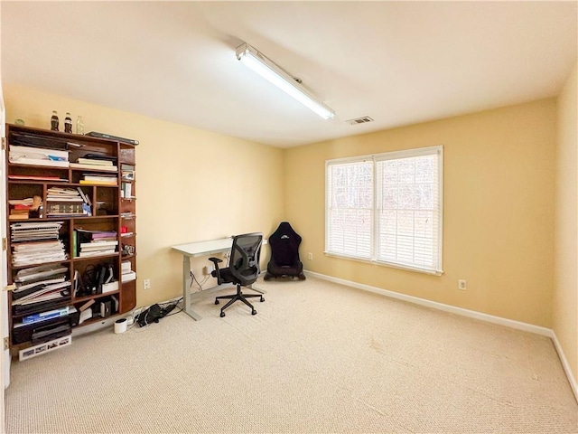 view of carpeted home office