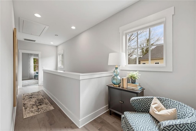 4200 Legacy Ln Unit 22, Acworth, GA 30101 - hallway featuring attic access, plenty of natural light, wood finished floors, an upstairs landing, and recessed lighting