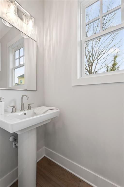 4200 Legacy Ln Unit 22, Acworth, GA 30101 - bathroom featuring baseboards, wood finished floors, and a sink