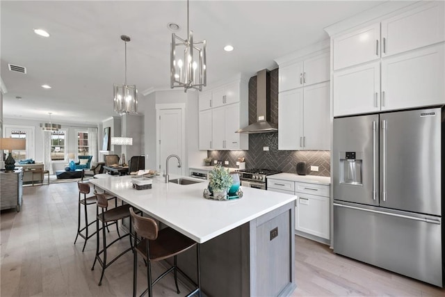 4200 Legacy Ln Unit 22, Acworth, GA 30101 - kitchen with appliances with stainless steel finishes, wall chimney exhaust hood, a sink, a chandelier, and a center island with sink