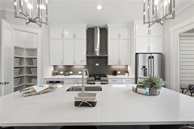 4200 Legacy Ln Unit 22, Acworth, GA 30101 - kitchen with a chandelier, wall chimney range hood, stainless steel appliances, a large island with sink, and a sink