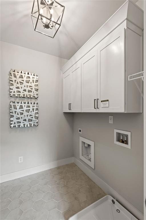 4200 Legacy Ln Unit 22, Acworth, GA 30101 - washroom with cabinet space, hookup for an electric dryer, washer hookup, baseboards, and a chandelier