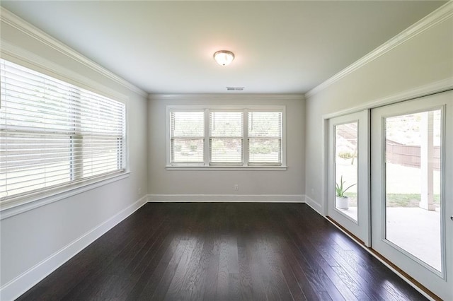 5789 Creek Indian Dr, Sugar Hill, GA 30518 - empty room with dark wood finished floors, baseboards, and ornamental molding