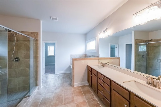 5789 Creek Indian Dr, Sugar Hill, GA 30518 - bathroom with healthy amount of natural light, double vanity, and a stall shower