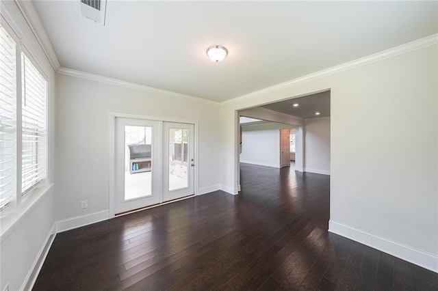 5789 Creek Indian Dr, Sugar Hill, GA 30518 - unfurnished room featuring dark wood-type flooring, ornamental molding, and baseboards