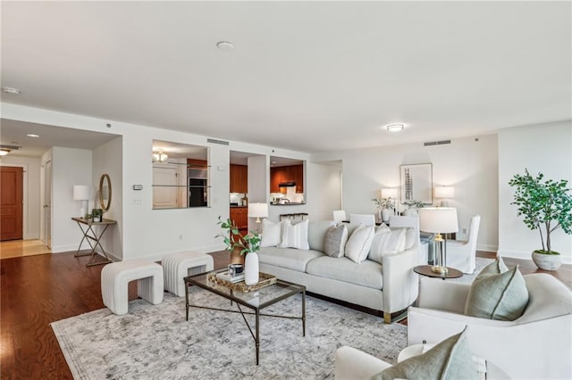 living room with hardwood / wood-style floors