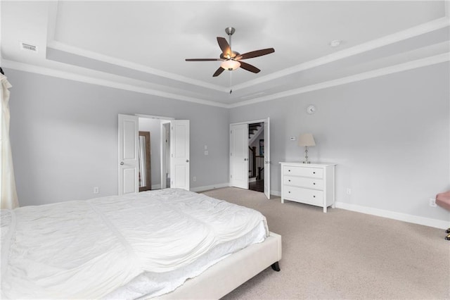 3380 Labrouste Cv, Duluth, GA 30097 - bedroom with crown molding, light colored carpet, a raised ceiling, baseboards, and visible vents
