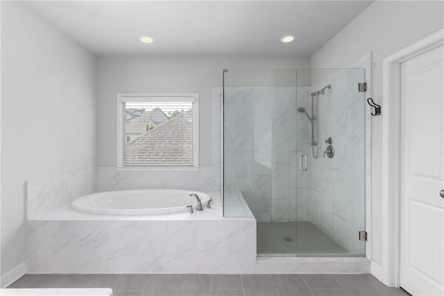 3380 Labrouste Cv, Duluth, GA 30097 - full bathroom featuring recessed lighting, a marble finish shower, and a bath