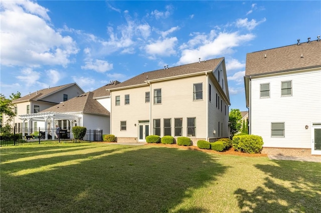 3380 Labrouste Cv, Duluth, GA 30097 - back of house featuring a yard, fence, a pergola, and a residential view
