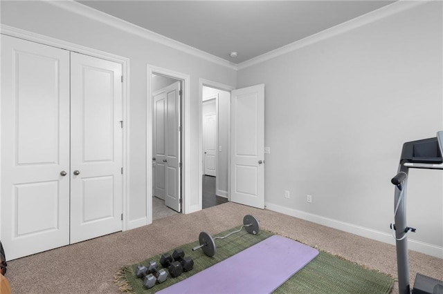3380 Labrouste Cv, Duluth, GA 30097 - workout room with baseboards, ornamental molding, and carpet flooring
