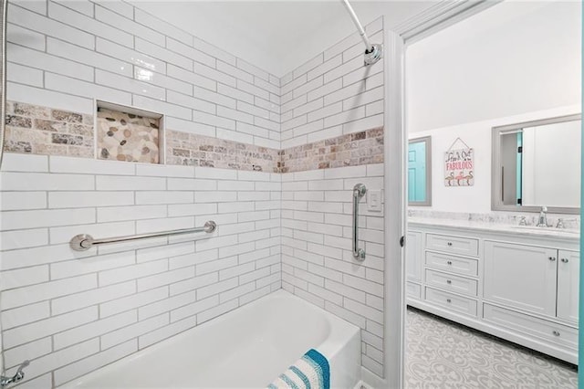 bathroom featuring shower / bathtub combination and vanity