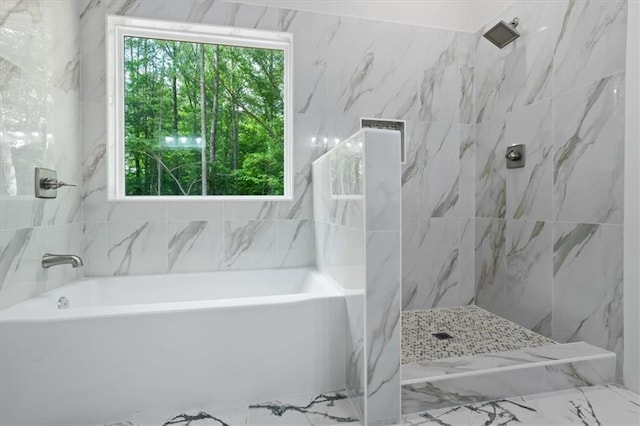 3902 Bouldercrest Rd SE, Ellenwood, GA 30294 - bathroom featuring a healthy amount of sunlight, a marble finish shower, a tub to relax in, and marble finish floor