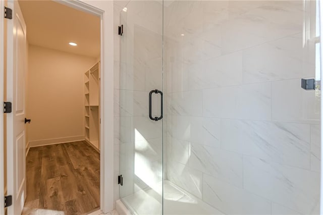 668 Liella Park SE, Atlanta, GA 30312 - bathroom featuring hardwood / wood-style flooring and an enclosed shower
