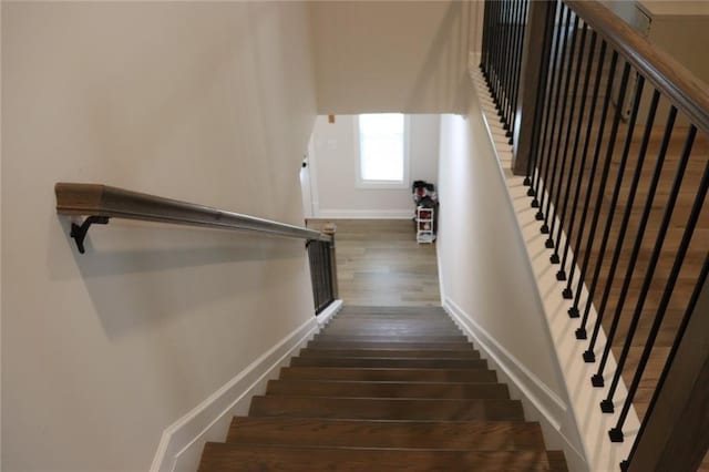 stairway featuring wood-type flooring