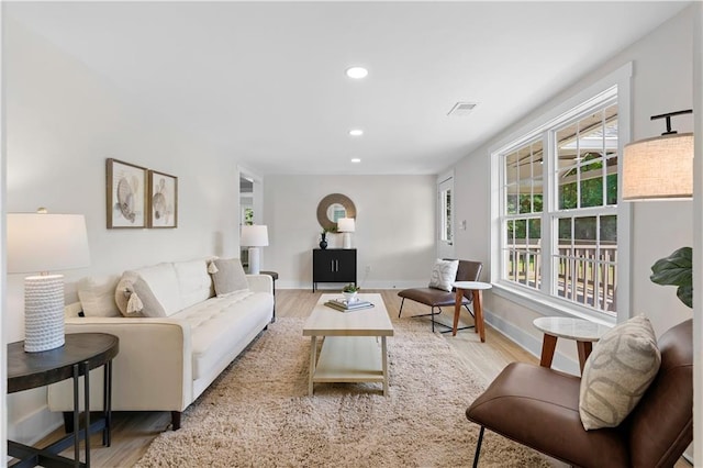 living room with light hardwood / wood-style floors