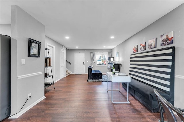 office area featuring dark wood-type flooring