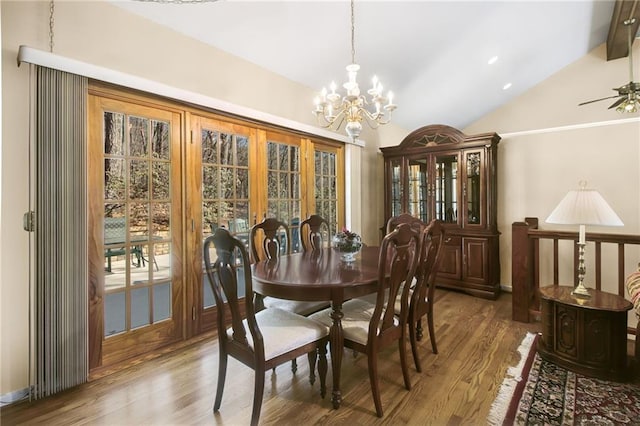 71 Yellow Root Dr, Big Canoe, GA 30143 - dining room with wood finished floors, lofted ceiling, a chandelier, and ceiling fan