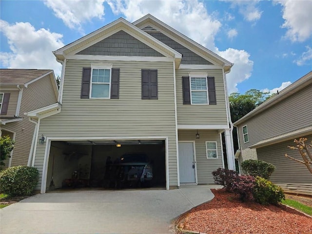 view of front of property with a garage