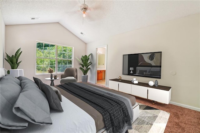 6445 Marsham Dr, Atlanta, GA 30349 - bedroom featuring carpet, lofted ceiling, a ceiling fan, ensuite bath, and baseboards