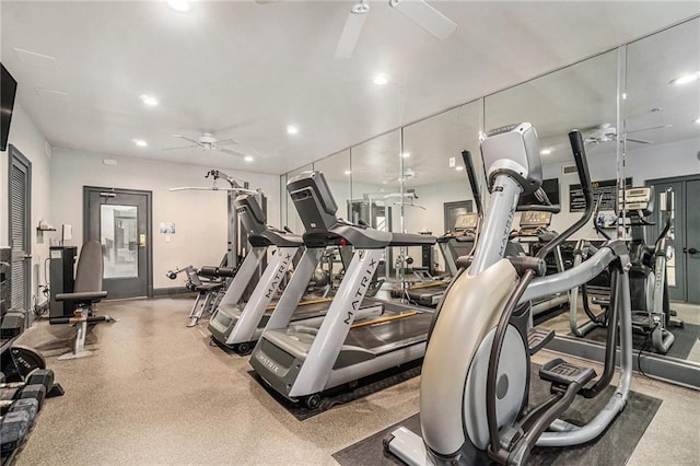 955 Juniper St Unit 3026, Atlanta, GA 30309 - workout area featuring a ceiling fan and recessed lighting