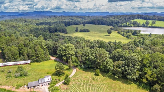 drone / aerial view featuring a rural view and a water and mountain view