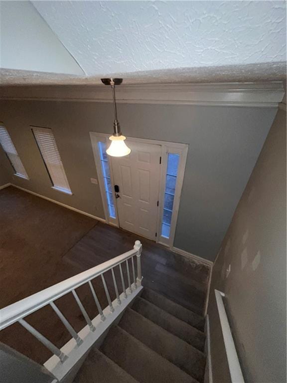 142 Benfield Cir, Cartersville, GA 30121 - stairway featuring wood-type flooring and a textured ceiling