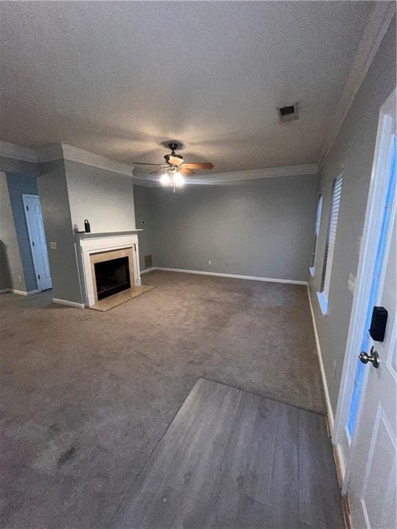 142 Benfield Cir, Cartersville, GA 30121 - unfurnished living room featuring a textured ceiling, ceiling fan, and ornamental molding