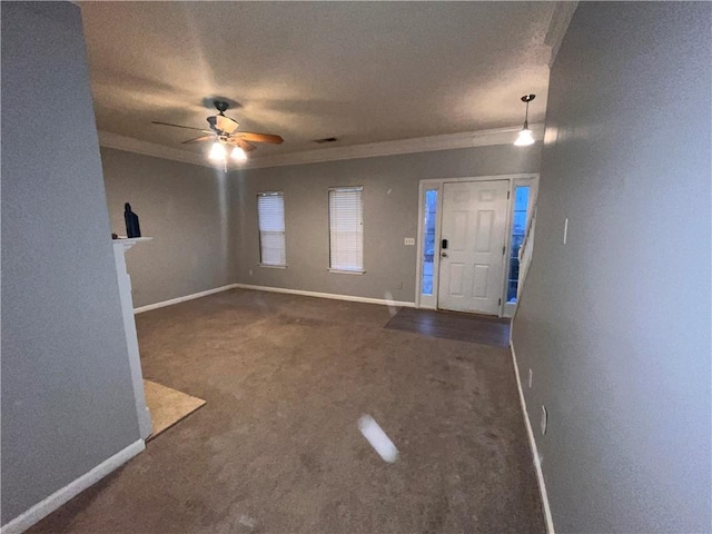 142 Benfield Cir, Cartersville, GA 30121 - carpeted entrance foyer featuring a textured ceiling, ceiling fan, and crown molding