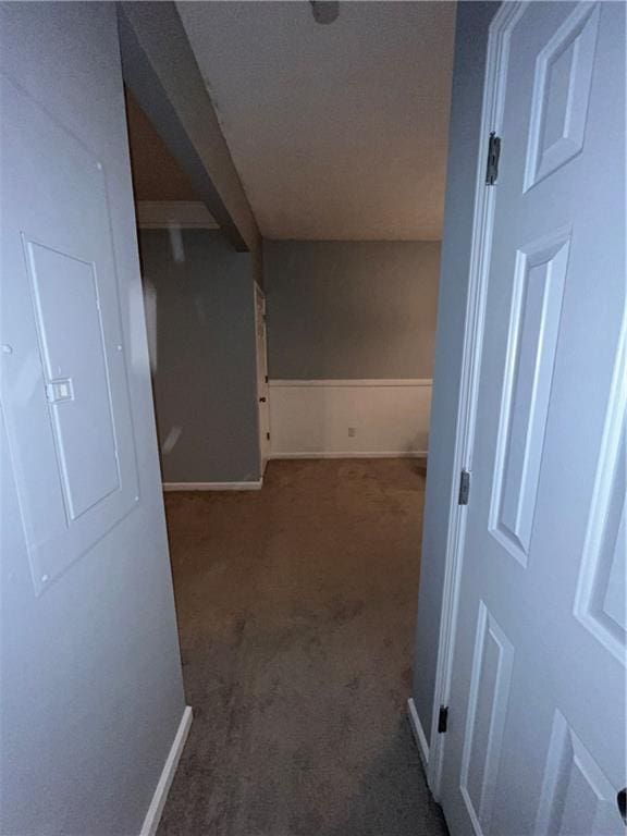 142 Benfield Cir, Cartersville, GA 30121 - hallway featuring dark carpet and electric panel