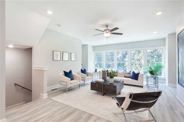 3810 Jack Vernon Cir, Powder Springs, GA 30127 - living area featuring light wood-type flooring, baseboards, a ceiling fan, and recessed lighting