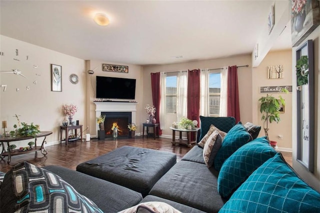 living room with dark wood-type flooring