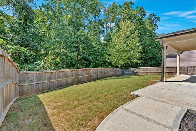 view of yard with a patio area and a fenced backyard