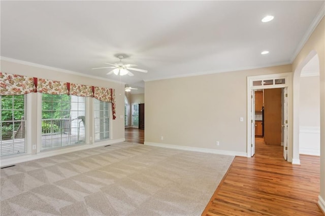 980 Ector Chase NW, Kennesaw, GA 30152 - unfurnished room featuring ceiling fan, crown molding, light wood finished floors, recessed lighting, and baseboards