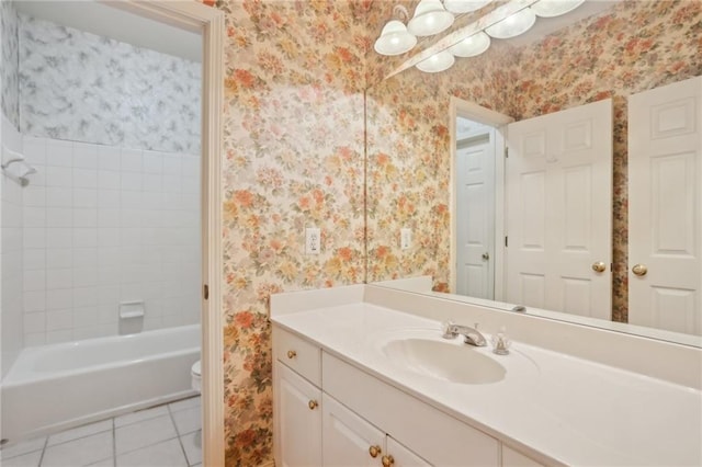 980 Ector Chase NW, Kennesaw, GA 30152 - bathroom with wallpapered walls, vanity, tile patterned floors, toilet, and baseboards